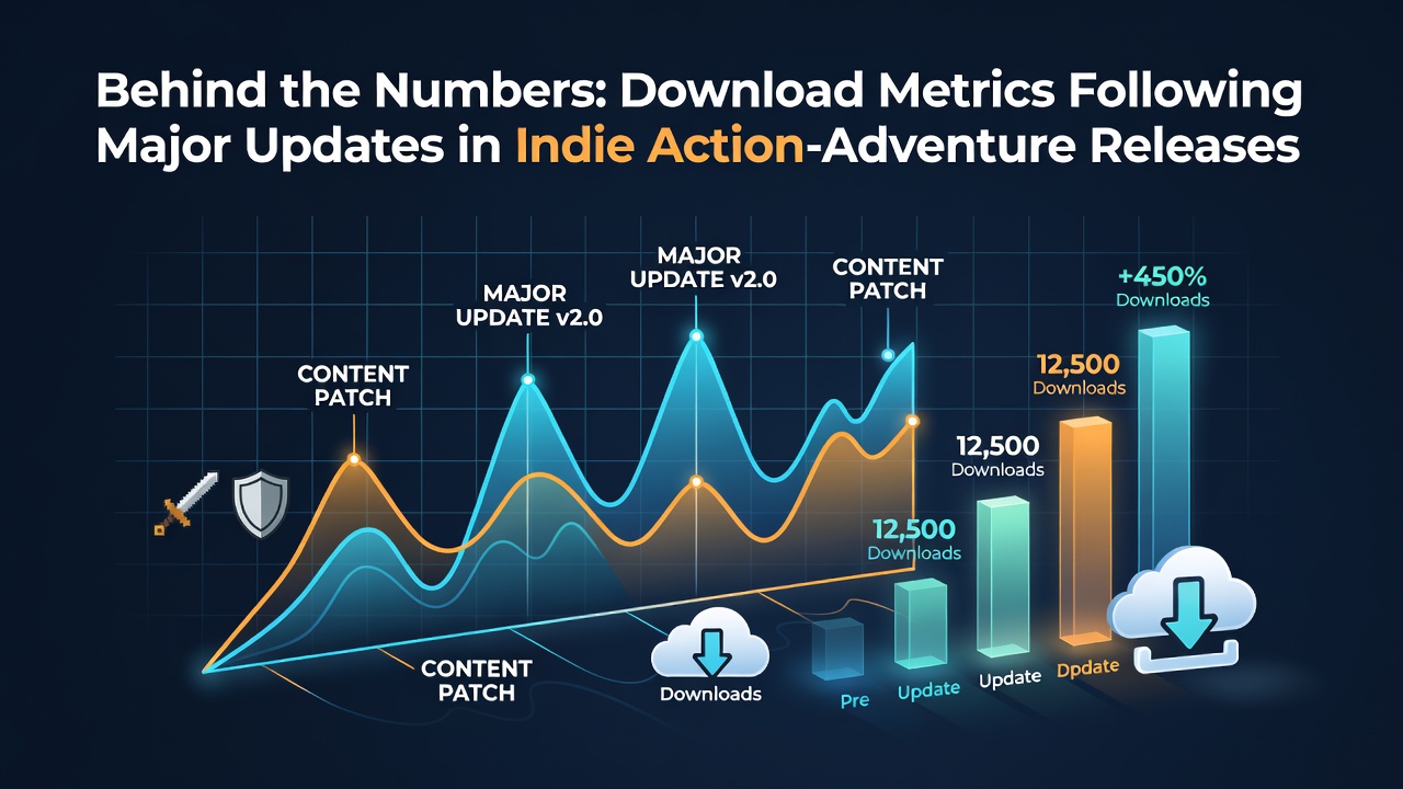 Charts showing download spikes in indie action-adventure games following major updates