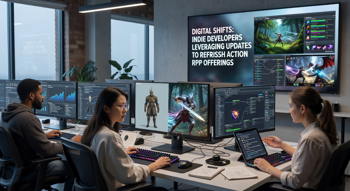 Team collaborating on RPG update features including new maps and combat tweaks