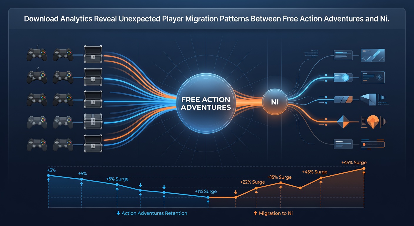Chart illustrating migration flows from action adventure downloads to RPG expansion acquisitions over time