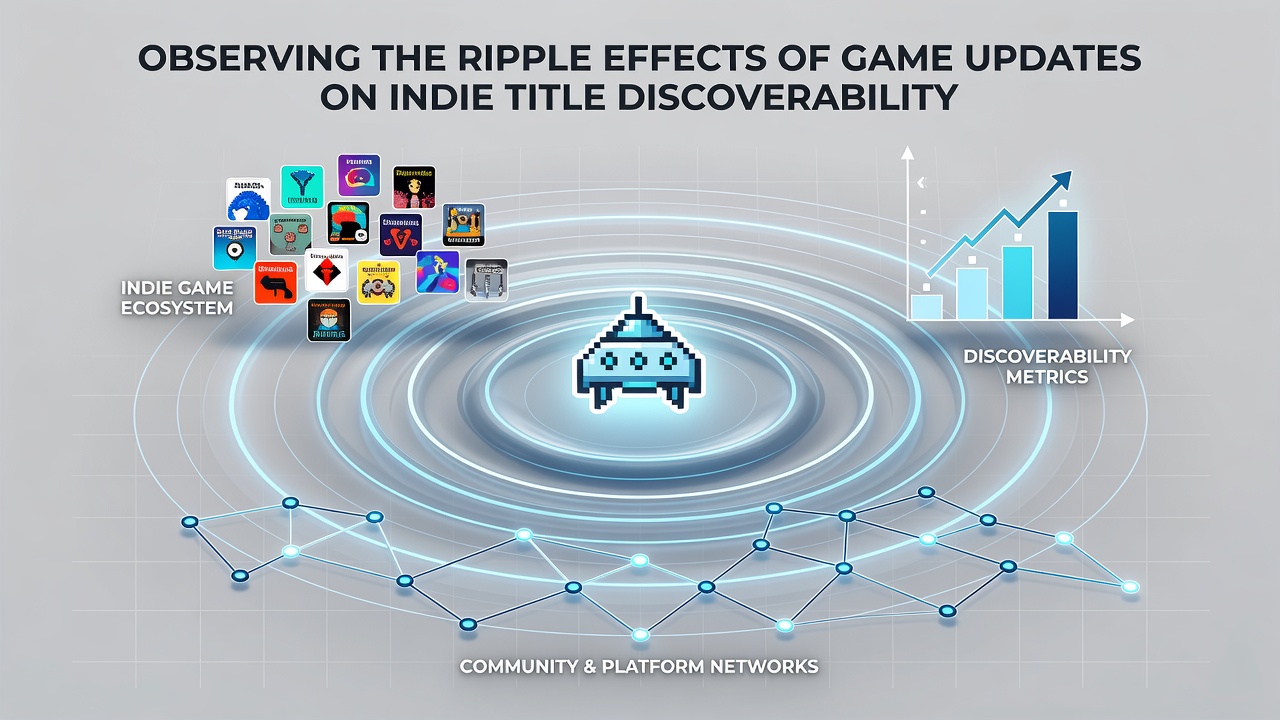 Indie game developers monitoring update analytics on multiple screens in a studio setting