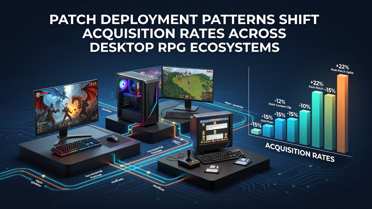Desktop RPG patch deployment visualization showing update cycles and player acquisition trends on PC platforms