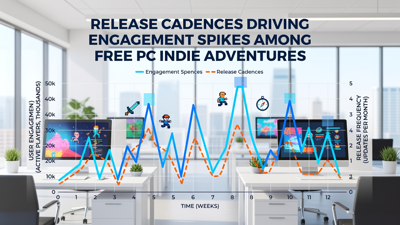 Analytics dashboard displaying engagement spikes tied to indie adventure game releases on PC platforms