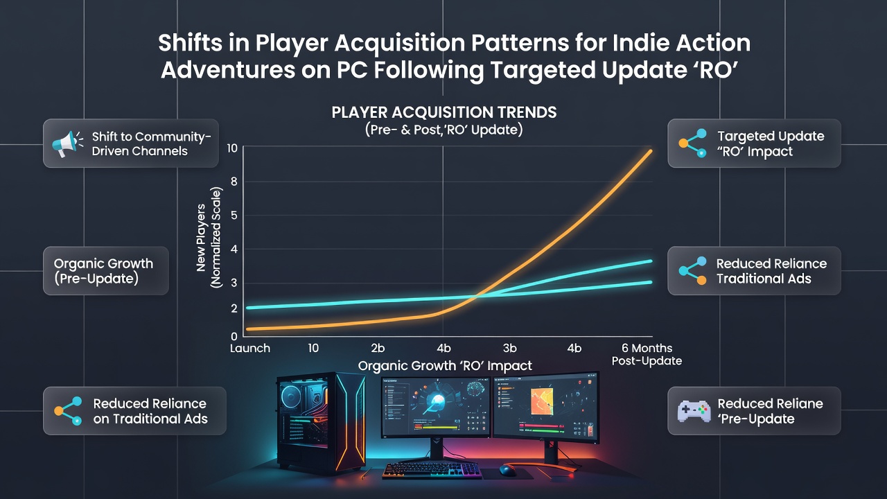Infographic illustrating changes in player sources and engagement after indie game updates on PC